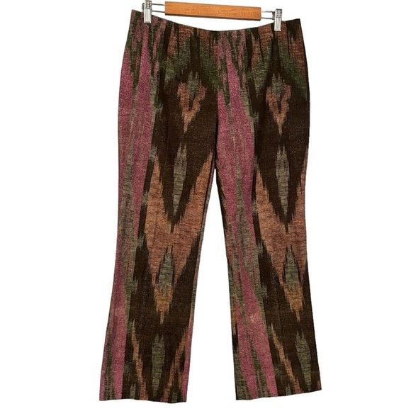 Angelo Mozzillo Women’s Pink Brown Abstract Printed Bootcut Boho Trousers - Picture 1 of 11